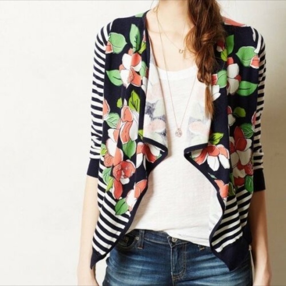 Anthropologie Sweaters - MOTH Water Garden Drape Cardigan Striped Floral